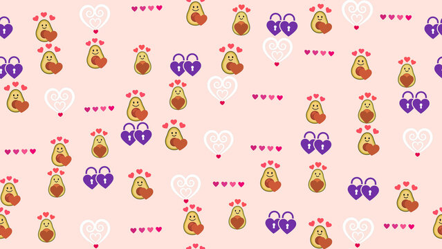 Cute Avocado and Heart Pattern with Locks