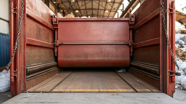 Empty Industrial Waste Compactor With Open Loading Chamber