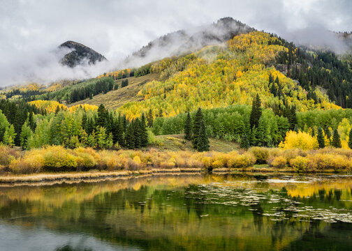 Aautumn Foliage in the San Juan Mountains of Colorado.. Priest Lake near Tellluride.