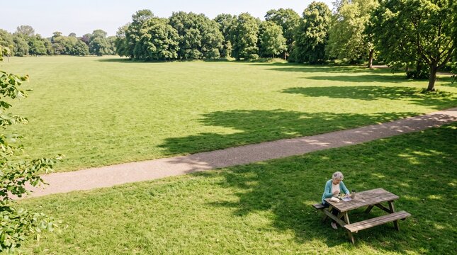 公園のベンチで心地よい日差しを浴びながらお弁当を食べるシニアの屋外ランチ