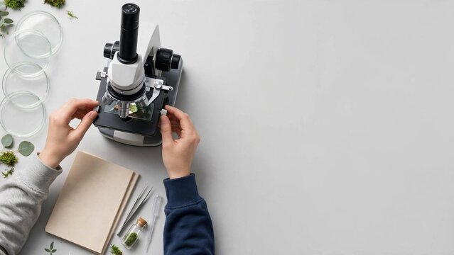A researcher looks through a microscope at plant material, emphasizing the importance of analysis in scientific discovery