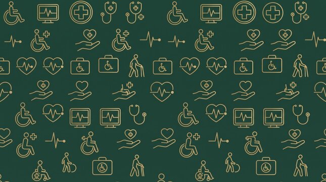 Medical healthcare seamless pattern background with heartbeat and disability icons