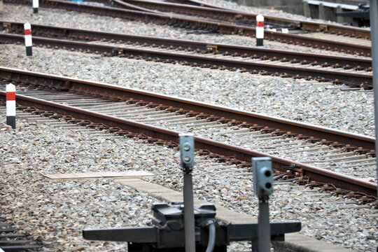 Multiple railway tracks and lines converging for travel