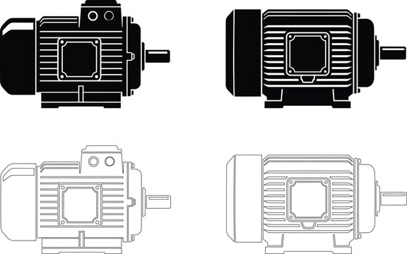 Technical engineering drawings of electric motors with dimension lines included
