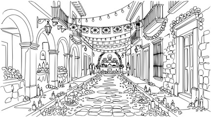 Obraz premium Day of the Dead Altar Street Scene Illustration