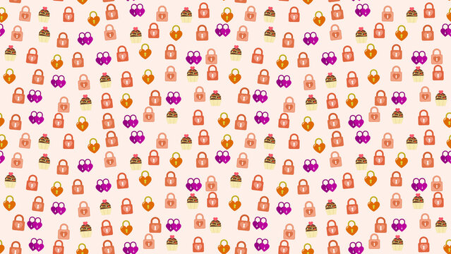 Heart locks and cupcakes pattern