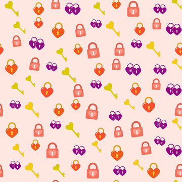 Heart locks and keys seamless pattern