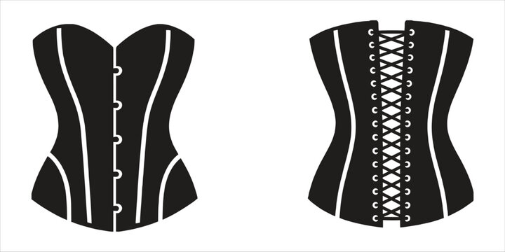 Black vector silhouettes of two different corset styles isolated on a white background clothing fashion