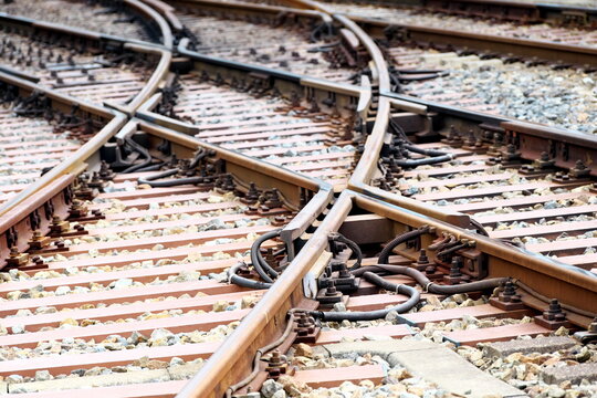 Railway tracks junction showing multiple paths and directions