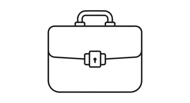Simple black and white line vector icon of a business briefcase with a lock on a white background