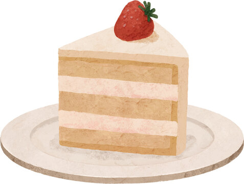 Strawberry Layer Cake Slice with Cream Illustration