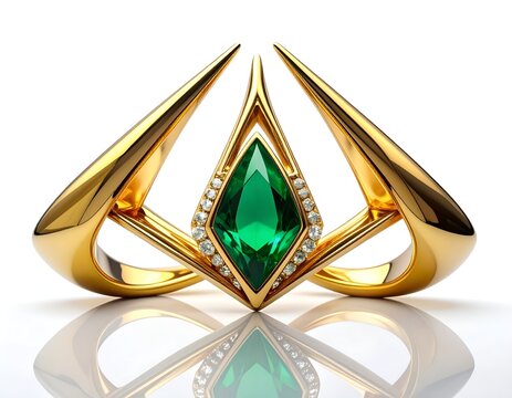 Modern Futuristic Gold Pendant with Emerald and Diamond Energy Design