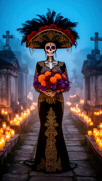 catrina, D&iacute;a de Muertos, d&iacute;a de muertos en M&eacute;xico, calavera mexicana, mujer catrina, mujer mexicana, maquillaje de catrina, maquillaje de calavera, cementerio, pante&oacute;n, noche de muertos, tradici&oacute;n mex