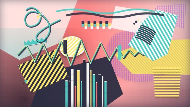 Dynamic Memphis style animation featuring colorful geometric shapes and playful patterns