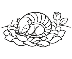 Fototapeta premium Cute sleeping armadillo drawing for coloring page.