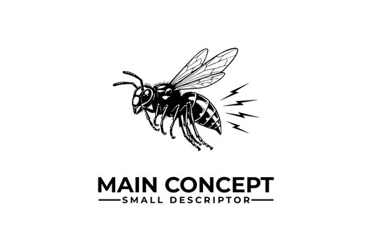 Minimalist black and white hornet or wasp emblem logo design.