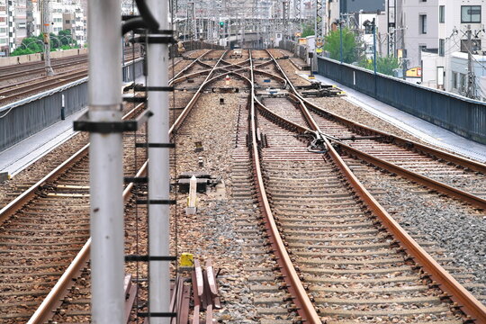 Railway tracks crossing in urban area infrastructure