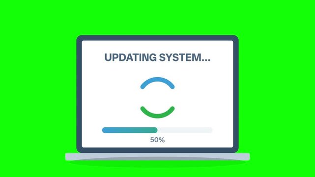 Laptop Operating System Software Update Loading Screen on Green Screen