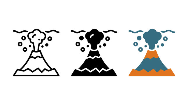 Underwater volcano vector icon set with eruption, bubbles, and geological shapes