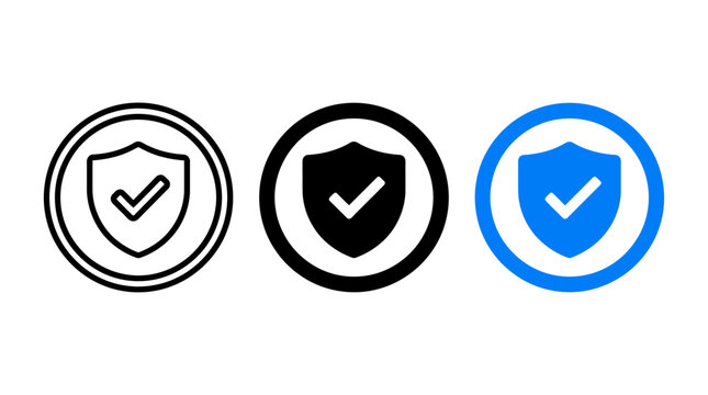 Verified seller and security shield icon design set in vector graphic format