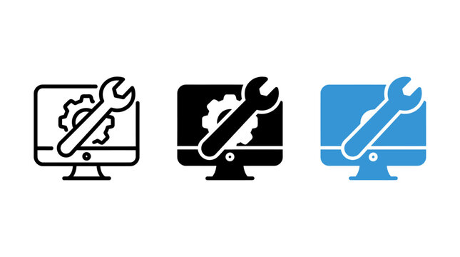 Website maintenance and computer repair service icons set vector illustration