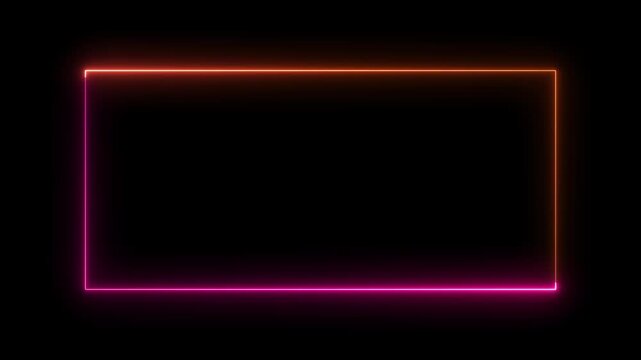 Neon glowing rectangular frame with moving gradient light effect on black background, border rectangle