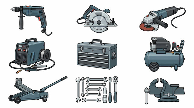 Carpentry and construction tools with circular saw and tool box vector illustration