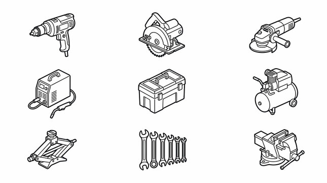Mechanics and workshop hand tools with socket wrench set and red tool chest vector illustration