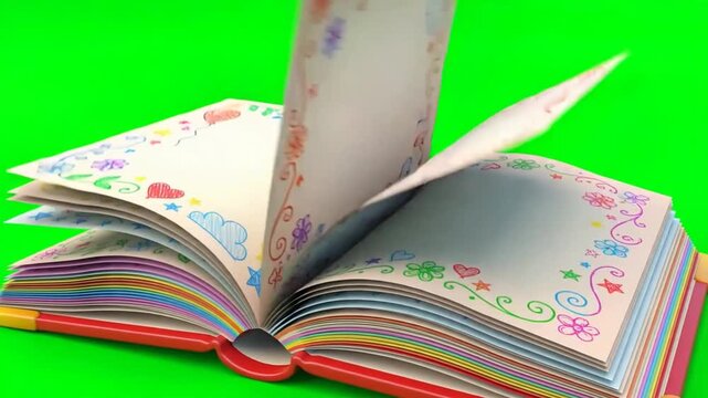 3D Cartoon Book Opening on Green Screen