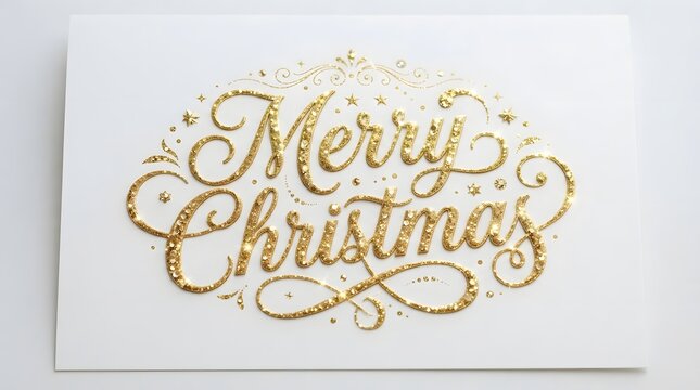 Merry christmas gold glitter calligraphy isolated on white background