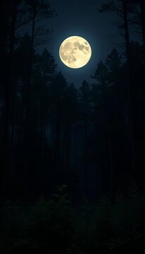 Silent forest darkness illuminated by full moon's gentle glow, silence, tent