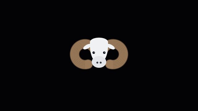 A stylized flat icon representing a majestic ram head featuring large curved horns provides a bold graphic symbol for branding projects that focus on strength and livestock farming animal themes