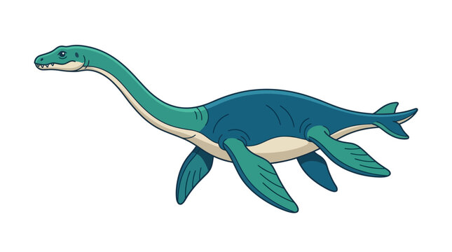 Cartoon Plesiosaur Dinosaur Swimming
