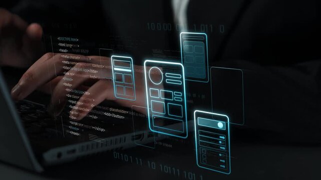 UI UX mockup showing application layout, structure, and code interface. UI design defines user flow, UI design improves clarity, UI design enhances experience, and UX design supports logic. Marrow