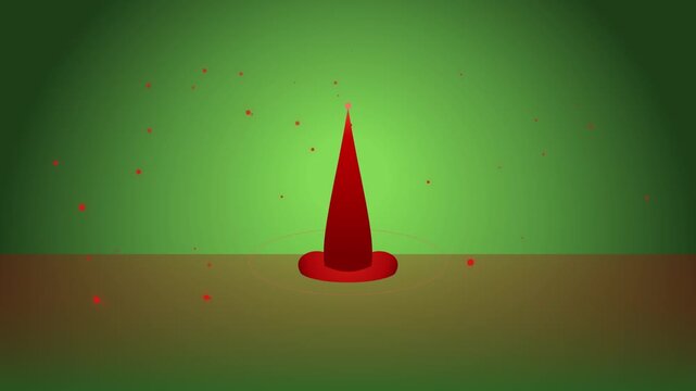 Minimalist Christmas tree animation with floating red particles on green background graphic loop