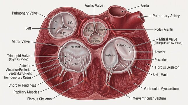 Anatomical Diagram of Human Heart Valves Superior View