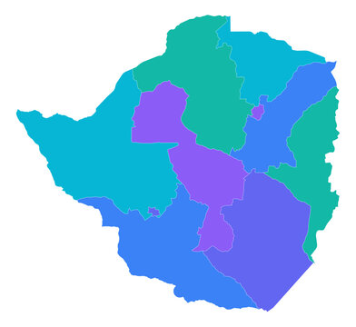 Provincial map of Zimbabwe showing provinces, colorful vector administrative divisions illustration