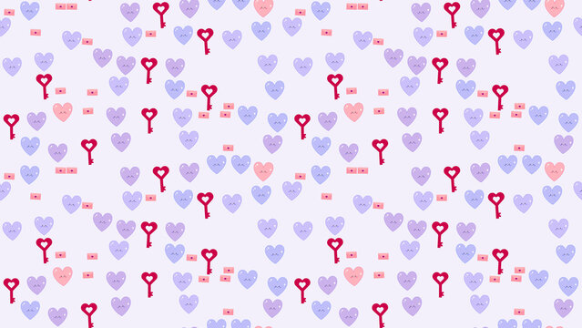 Cute heart, key, and envelope pattern