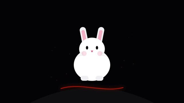 A cute plump bunny rabbit sits in darkness while a thin red line rests underneath its feet to create a whimsical atmosphere that celebrates the spirit of an adorable creature during winter