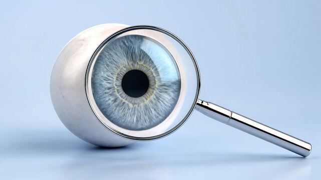 Macro Close Up of Human Eye with Magnifying Glass Enlarging Detailed Iris Texture