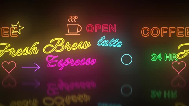 Neon Coffee Shop Signs Wall Seamless Loop