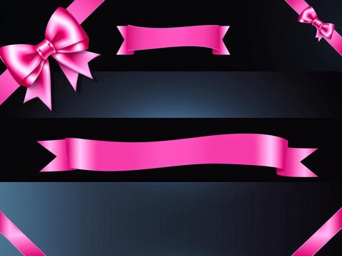 Pink shiny ribbon vector banners set of ribbon label pink bow curly ribbon wavy wavy ribbon, curved shapes, flowing waves