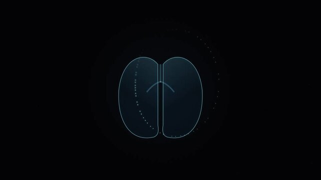 A glowing holographic representation of the human brain hemispheres highlights complex neural pathways within a dark interface designed for medical research and advanced neurological science