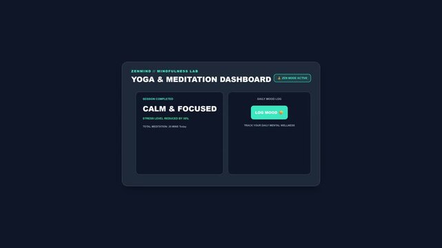 Modern Yoga and Meditation Dashboard UI Design with Calm and Focused Concept Template