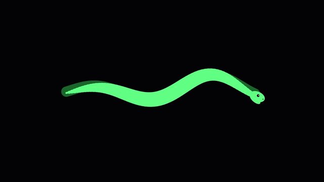 A vibrant lime green snake moves gracefully through the pitch dark void while displaying its distinctively slender body shape as it glides forward in this mesmerizing and highly artistic
