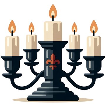 Halloween candle holder candelabra flat vector illustration spooky candlestick isolated on white background