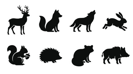 Obraz premium Silhouettes of various forest animals against a white background