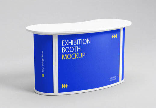 Curved Exhibition Booth Counter Mockup