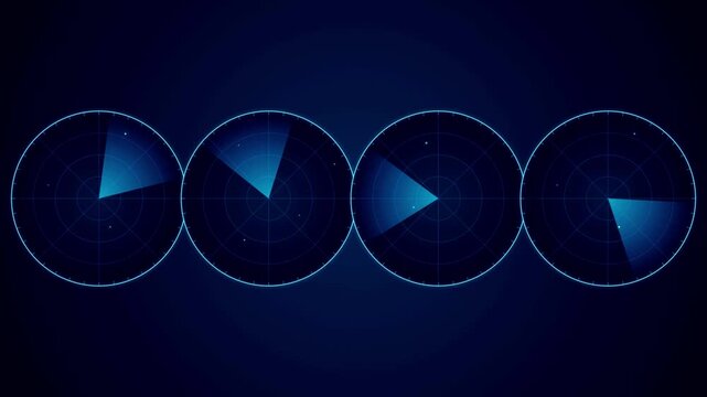 Four Radar Screens Multi Display Surveillance and Sonar Tracking HUD