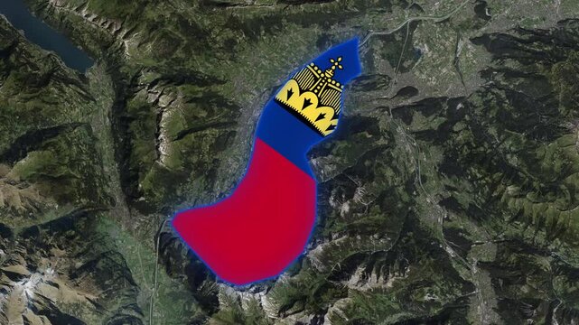 3D Animated Map of Liechtenstein Highlighting Municipalities, Flag Overlay, and Alpine Topography